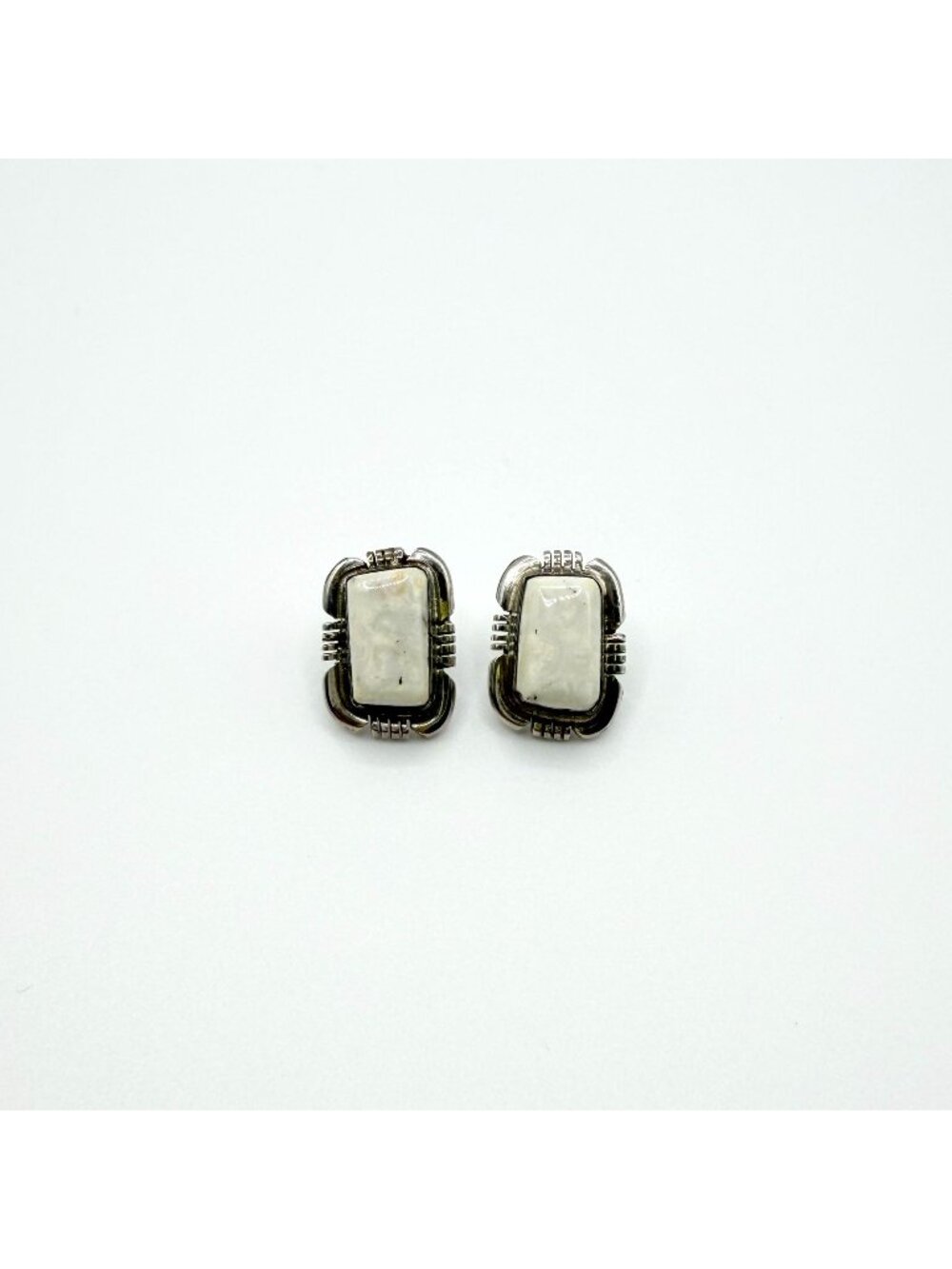 Navajo White Buffalo Sterling Silver Rectangular Earrings